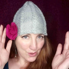Grey and Cream Pixie Hat  with Pink Flower by Shoreline