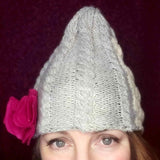 Grey and Cream Pixie Hat with Pink Flower by Shoreline - Parade Handmade Ireland