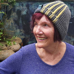 Grey and Yellow Hand Knitted Hat, By Shoreline