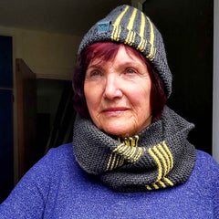 Grey and Yellow Hand Knitted Scarf, By Shoreline