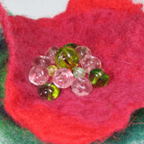 Hand Felted, Floral, Beaded Brooch, in Green and Red , By Parade Handmade - Parade Handmade