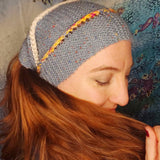 Hand Knitted Headband in Blue with Cream and Yellow Stripe Detail by Shoreline - Parade Handmade West of Ireland