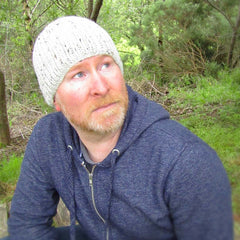 Handknit Rib Seamless Beanies in Off-white with Black and Cream Flecks, By Rose Coen