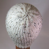 Handknit Rib Seamless Beanies in Off-white with Black and Cream Flecks, By Rose Coen - Parade Handmade