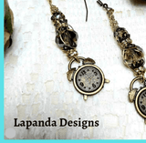 Steampunk Alarm Clock Earrings with Crystal and Wire Detail, Sterling Silver Hooks, by Lapanda Designs - Parade Handmade