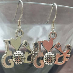 'I Love Golf' Charm Earrings. SS Hooks, By Lapanda Designs