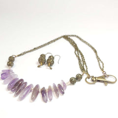 Irish Bog Gemstone Necklace and Earrings Set, Amethyst, By Lapanda Designs.