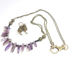 Irish Bog Gemstone Necklace and Earrings Set, Amethyst, By Lapanda Designs