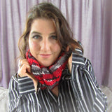 Ladies Cowl Scarf. Red, Grey, Black & White, By Bridie Murray - Parade Handmade