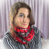 Ladies Cowl Scarf. Red, Grey, Black & White, By Bridie Murray - Parade Handmade