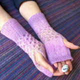 Lilac and Cream Hand Knitted Wrist Warmers by Shoreline - Parade Handmade Newport