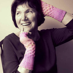 Lilac and Cream Hand Knitted Seamless Wrist Warmers by Shoreline