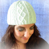 Mint Green Beanie.Traditional Aran Stitches, Hats By Jo's Knits - Parade Handmade