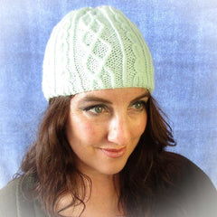 Mint Green Beanie.Traditional Aran Stitches, Hats By Jo's Knits