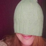 Mint Green Ribbed Hand Knitted Bobble Hat - Med - 40% Wool - By Shoreline - Parade Handmade