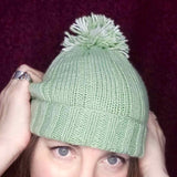 Mint Green Ribbed Hand Knitted Bobble Hat - Med - 40% Wool - By Shoreline - Parade Handmade Wild Atlantic Way