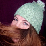 Mint Green Ribbed Hand Knitted Bobble Hat - Med - 40% Wool - By Shoreline - Parade Handmade West of Ireland