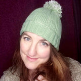 Mint Green Ribbed Hand Knitted Bobble Hat - Med - 40% Wool - By Shoreline - Parade Handmade Clew Bay Ireland