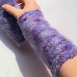 Hand knitted felted and stitched mohair wrist warmers in lavender size small by Parade - Parade Handmade Co Mayo