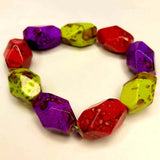 Multi-Coloured Big Zingy Summer Bracelet - Acrylic - Elastic - Purple Lime and Red, by Lapanda Designs - Parade Handmade