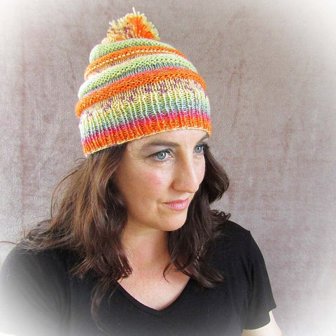 Multi-Coloured Ribbed Bobble Hat. Orange, By Shoreline - Parade Handmade