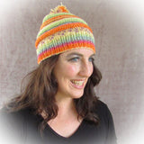 Multi-Coloured Ribbed Bobble Hat. Orange, By Shoreline - Parade Handmade