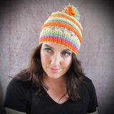 Multi-Coloured Ribbed Bobble Hat. Orange, By Shoreline - Parade Handmade