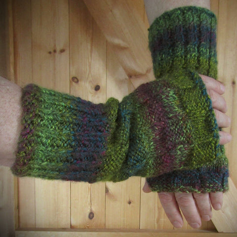 Multi-col Handknit Aran Wrist Warmers XL, By Bridie Murray - Parade Handmade