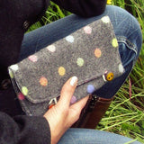 Neat Little Grey Polka-dot Purse With Ceramic Button Detail, By Shoreline - Parade Handmade
