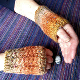 Orange Aran Wrist Warmers - Seamless - 60% Wool - S/M - By Shoreline - Parade Handmade