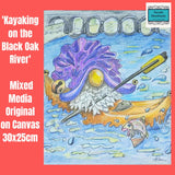 Kayaking on the Black Oak River Original Canvas Mixed Media Image - Parade Handmade