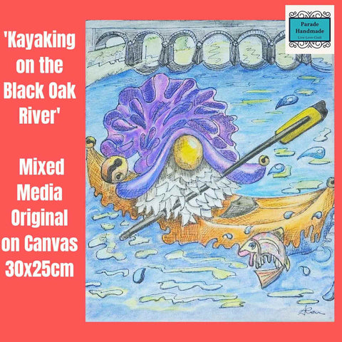 Kayaking on the Black Oak River Original Canvas Mixed Media Image - Parade Handmade