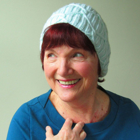 Pale Mint Cable Knit Green Hat With Turn Up, By Jo's Knits - Parade Handmade