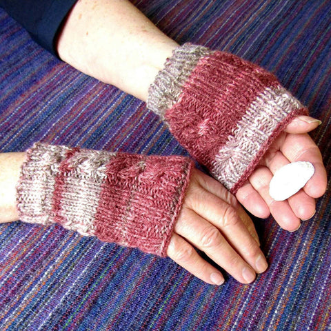 Pink Cable Aran Wrist Warmers - Seamless - 60% Wool - M - By Shoreline - Parade Handmade Newport Ireland
