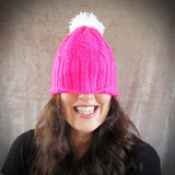 Pink Cable Hat With White Bobble, By Shoreline - Parade Handmade