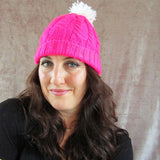 Pink Cable Hat With White Bobble, By Shoreline - Parade Handmade