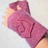 Beautifully soft felted wool wrist warmers from recycled jumper suze med in pink by Parade - Parade Handmade Co Mayo