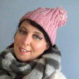 Pink and White Handknit Wooly Hat, By Shoreline - Parade Handmade