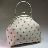 Polka-dot Handbag, Lacy. Beige and Red. Handle, By Kira Szentivanyi - Parade Handmade