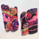 Lightweight unsymetrical psychedelic wool wrist warmers by Parade - Parade Handmade Ireland