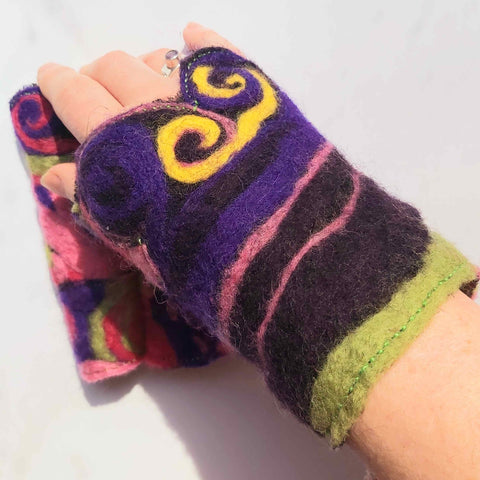 Lightweight psychedelic wool wrist warmers by Parade - Parade Handmade