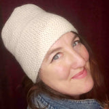 Pure Wool Unisex Cream Hand Knitted Beanie Hat - Large - Soft - by Shoreline - Parade Handmade Wild Atlantic Way Ireland