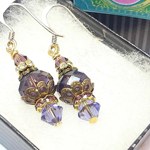 Purple Crystal Earrings - Vintage Affair - by Lapanda Designs - Parade Handmade