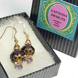 Purple Crystal Earrings with Bronze Detail - Vintage Affair - By Lapanda Designs - Parade Handmade Newport Co Mayo