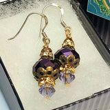 Purple Crystal Earrings with Bronze Detail - Vintage Affair - By Lapanda Designs - Parade Handmade