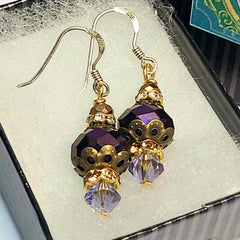 Purple Crystal Earrings with Bronze Detail - Vintage Affair - By Lapanda Designs