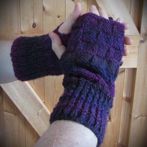 Purple Plum Handknit Aran Wrist Warmers XXL, By Bridie Murray - Parade Handmade