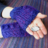 Purple Seamless Aran Wrist Warmers - 60% Wool - M/L - By Shoreline - Parade Handmade Ireland