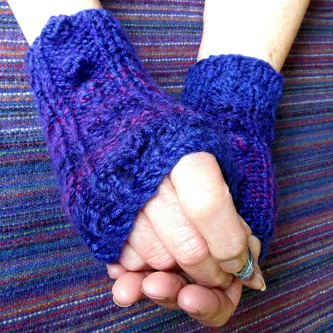 Purple Seamless Aran Wrist Warmers - 60% Wool - M/L - By Shoreline - Parade Handmade