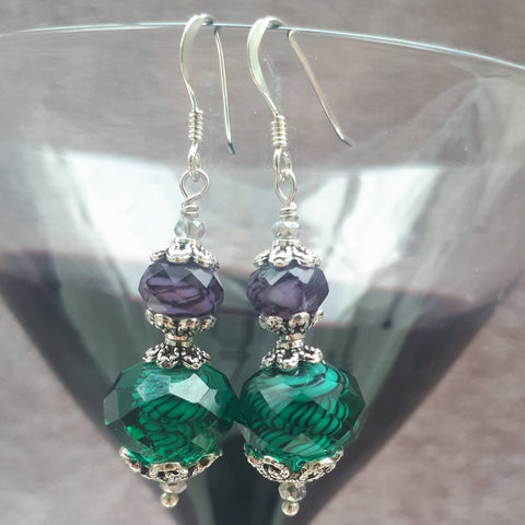Purple and Green Drop Crystal Earrings, By Lapanda Designs - Parade Handmade